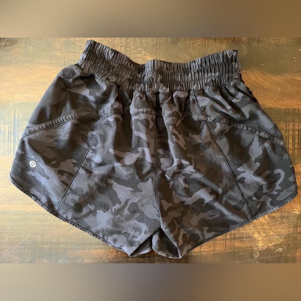 Lululemon black camouflage running shorts